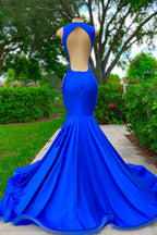 Royal Blue Sleeveless Sexy Cut Out Appliques Mermaid Prom Dress BM bride