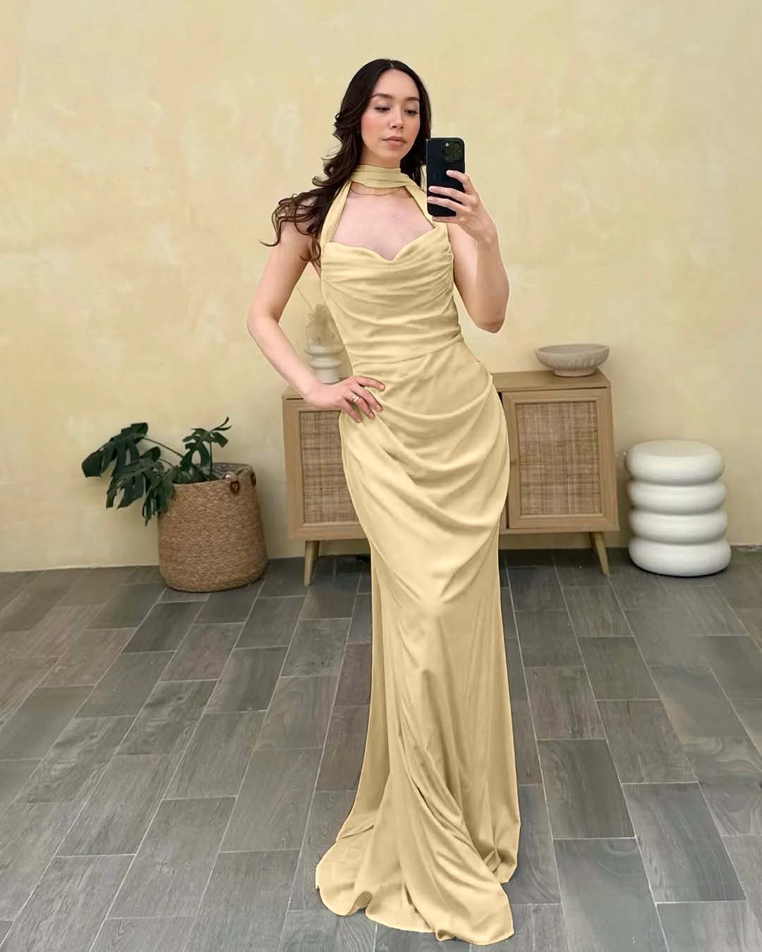 Halter Sleeveless Sweetheart Long Mermaid Prom Dress With Pleated BMBRIDE