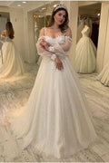 A-line Wedding Dress With Spaghetti-Straps Long Sleeves Lace BM bride