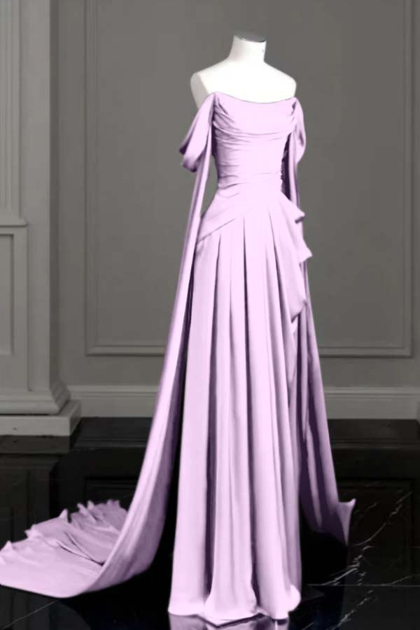 Off the Shoulder Strapless Sleeveless Long Prom Dress With Pleated BMBRIDE