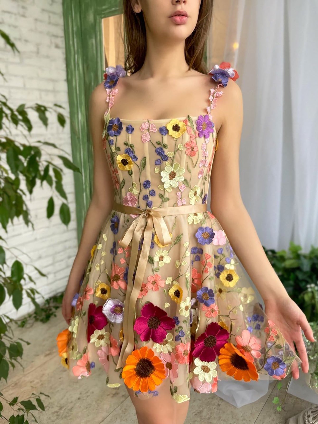 Floral A-Line Short Homecoming Dress with 3D Flowers BM bride