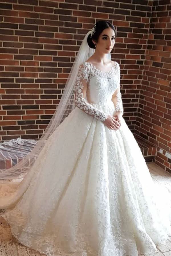 Elegant Long Sleeve Lace Princess Wedding Dress BM bride