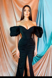Off-the-Shoulder Black Mermaid Prom Dress with Split BM bride