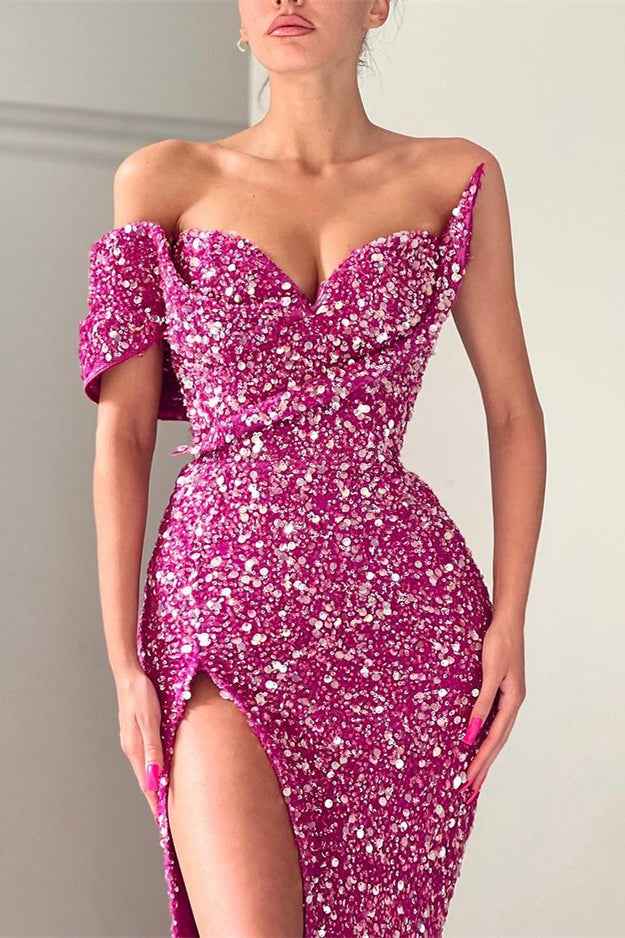 Purple One Shoulder Sleeveless Mermaid Sweetheart Prom Dress With Split