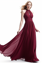 Purple Halter Sleeveless Long Chiffon Prom Dress with Pleats BM bride