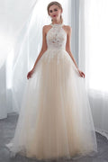 High Neck Tulle Wedding Dress with Appliques BM bride