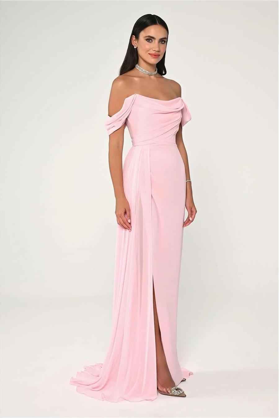 Off The Shoulder Sleeveless Long Split Prom Dress With Pleated