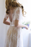 Short Sleeve Lace Boho Wedding Dress BM bride