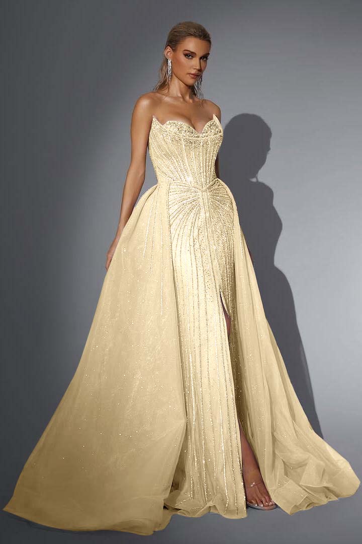 Strapless Sleeveless Long Mermaid Prom Dress With Split Sequins