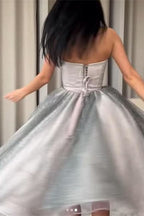 Silver Strapless Short A-Line Prom Dress with Sequins BM bride