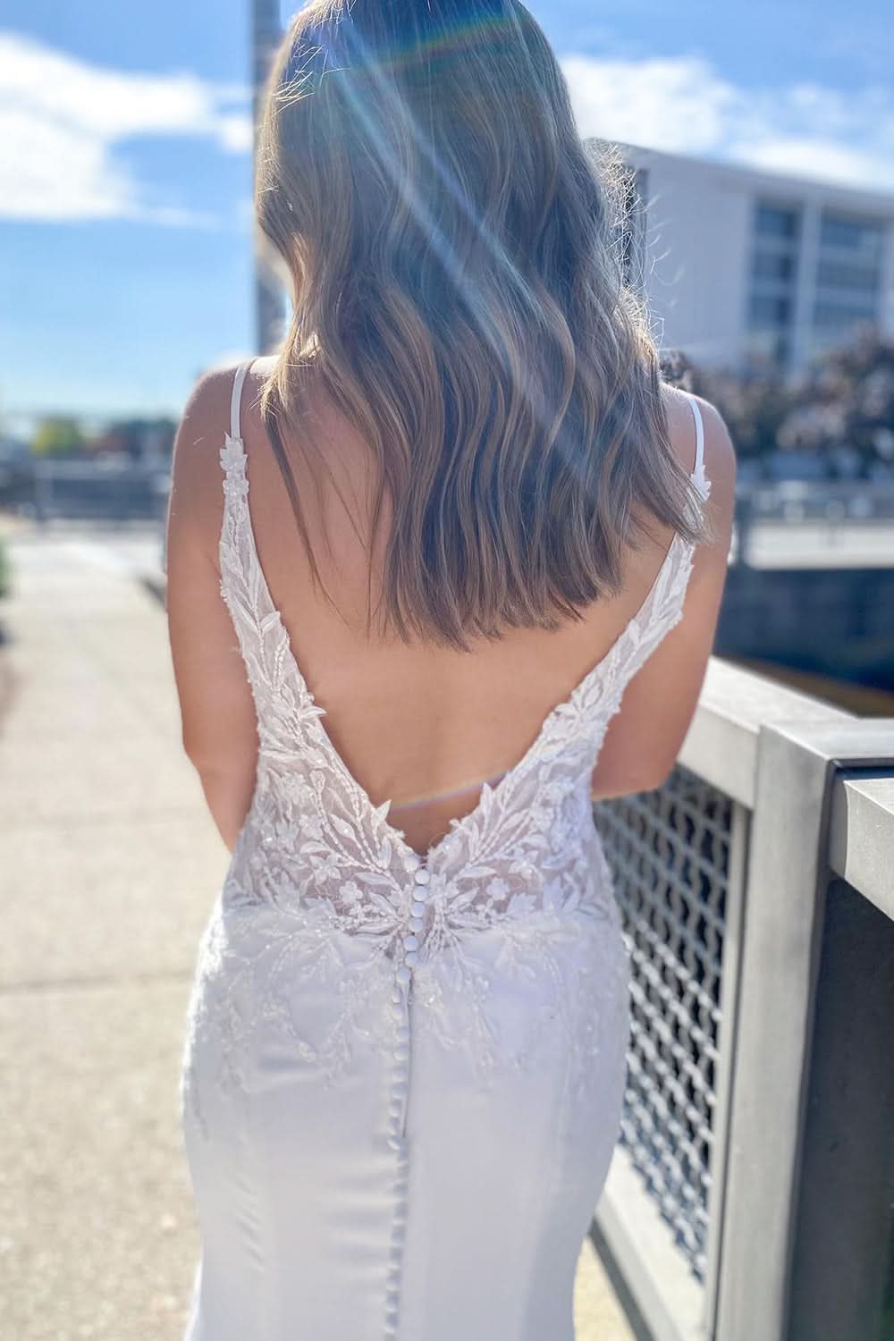 Modern Mermaid Wedding Dress Spaghetti-Straps Sweetheart Open Back Lace Appliques BM bride
