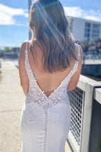 Modern Mermaid Wedding Dress Spaghetti-Straps Sweetheart Open Back Lace Appliques BM bride