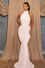 Halter Sleeveless Mermaid Evening Dress with Sequin Belt Online BM bride