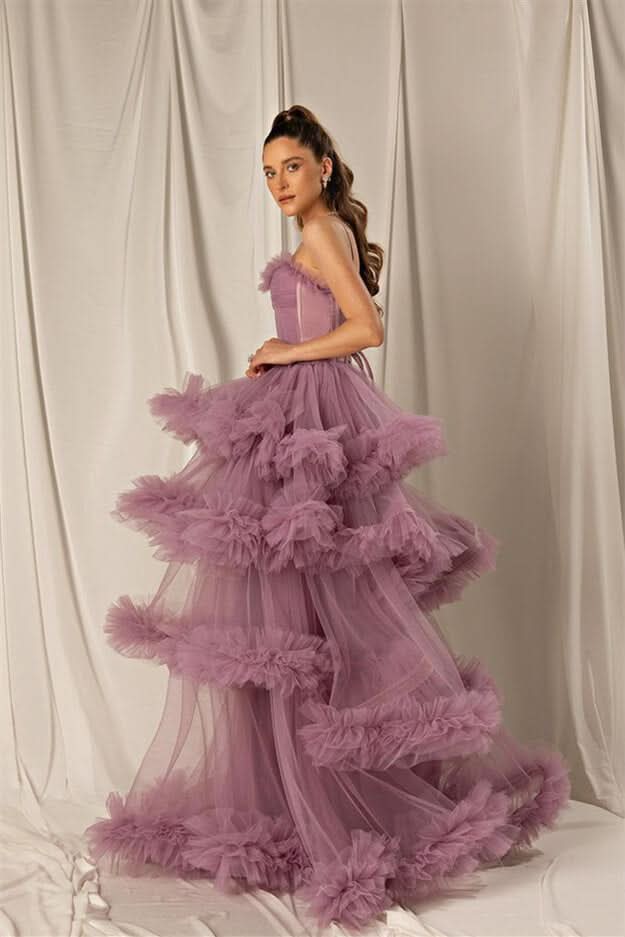 Shiny Spaghetti-Strap Layered Mermaid Prom Dress BM bride