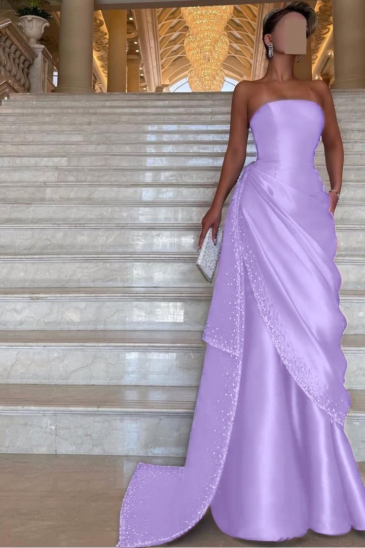 Chic Strapless Sleeveless Long Prom Dress With Pleated Beading BMBRIDE