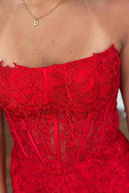 Red Corset Lace Sleeveless Tight Short Homecoming Dress Bmbride