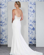 Lace Back Spaghetti Strap White Chiffon Sleeveless Mermaid Prom Dress