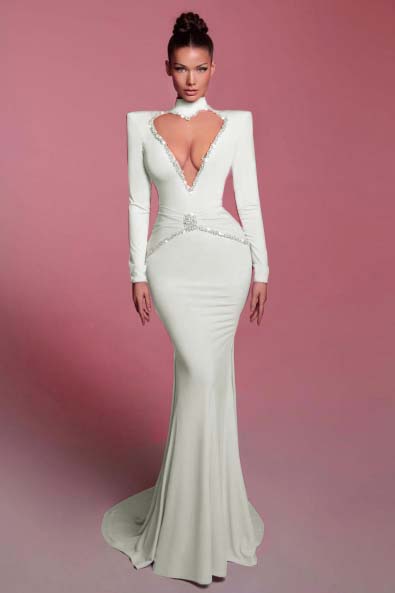High Neck Long Sleeves Long Mermaid Prom Dress With Sequins BMBRIDE