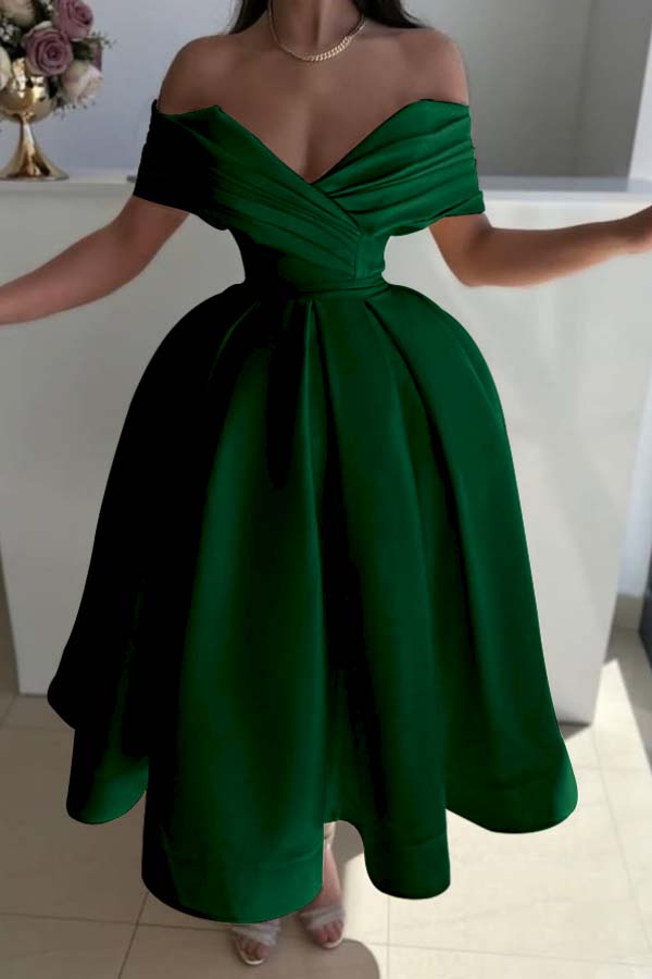 Off the Shoulder Sleeveless A Line Prom Dress With Pleated BMBRIDE