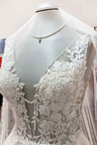 Elegant V-Neck Long A-Line Wedding Dress with Open Back and Tulle Lace BM bride