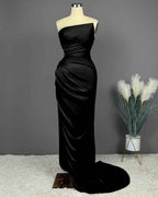 Simple Blue Sleeveless Charmeuse Prom Dress with High Slit and Pleats BM bride