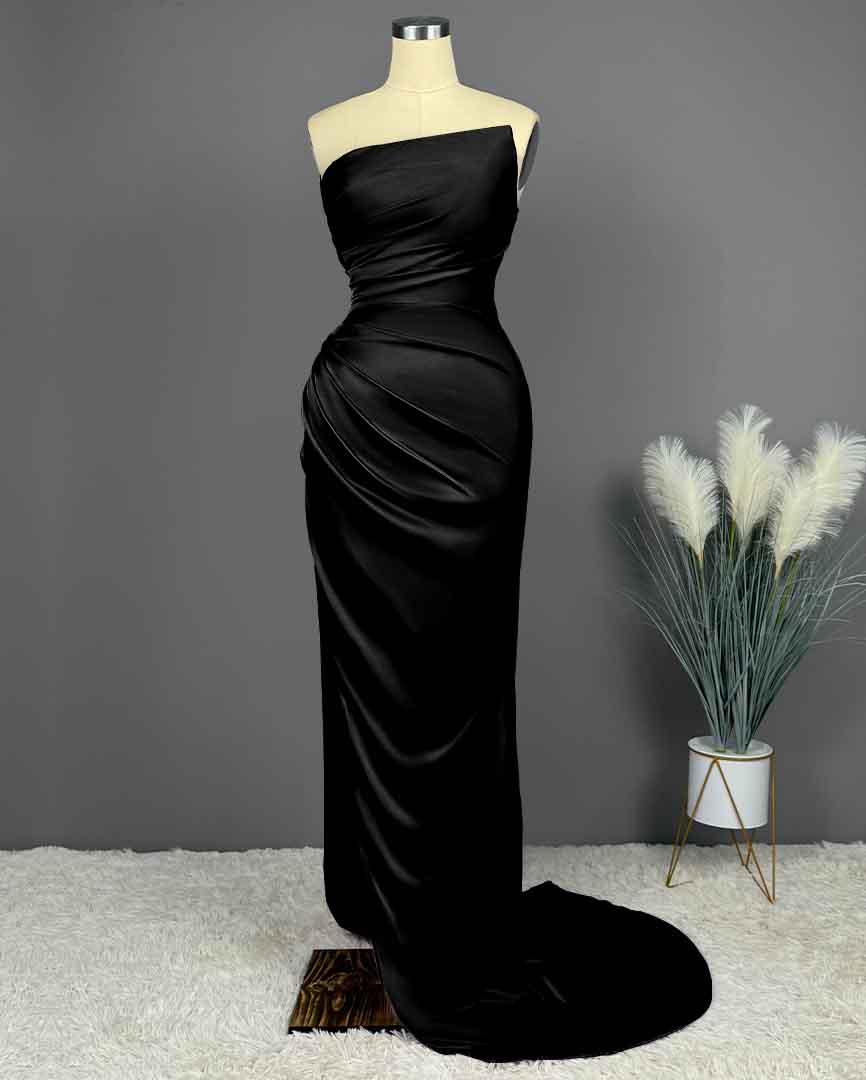 Simple Blue Sleeveless Charmeuse Prom Dress with High Slit and Pleats BM bride