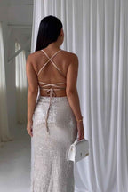 Halter Spaghetti Strap Backless Sleeveless Long Prom Dress With Front Split