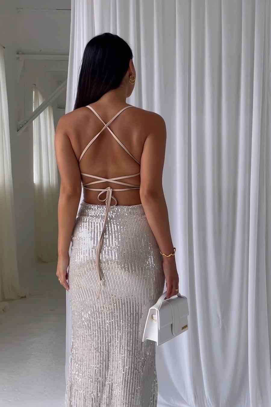 Halter Spaghetti Strap Backless Sleeveless Long Prom Dress With Front Split