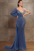 Gorgeous Long Sleeves Mermaid Evening Dress with Sequins and Beads BM bride