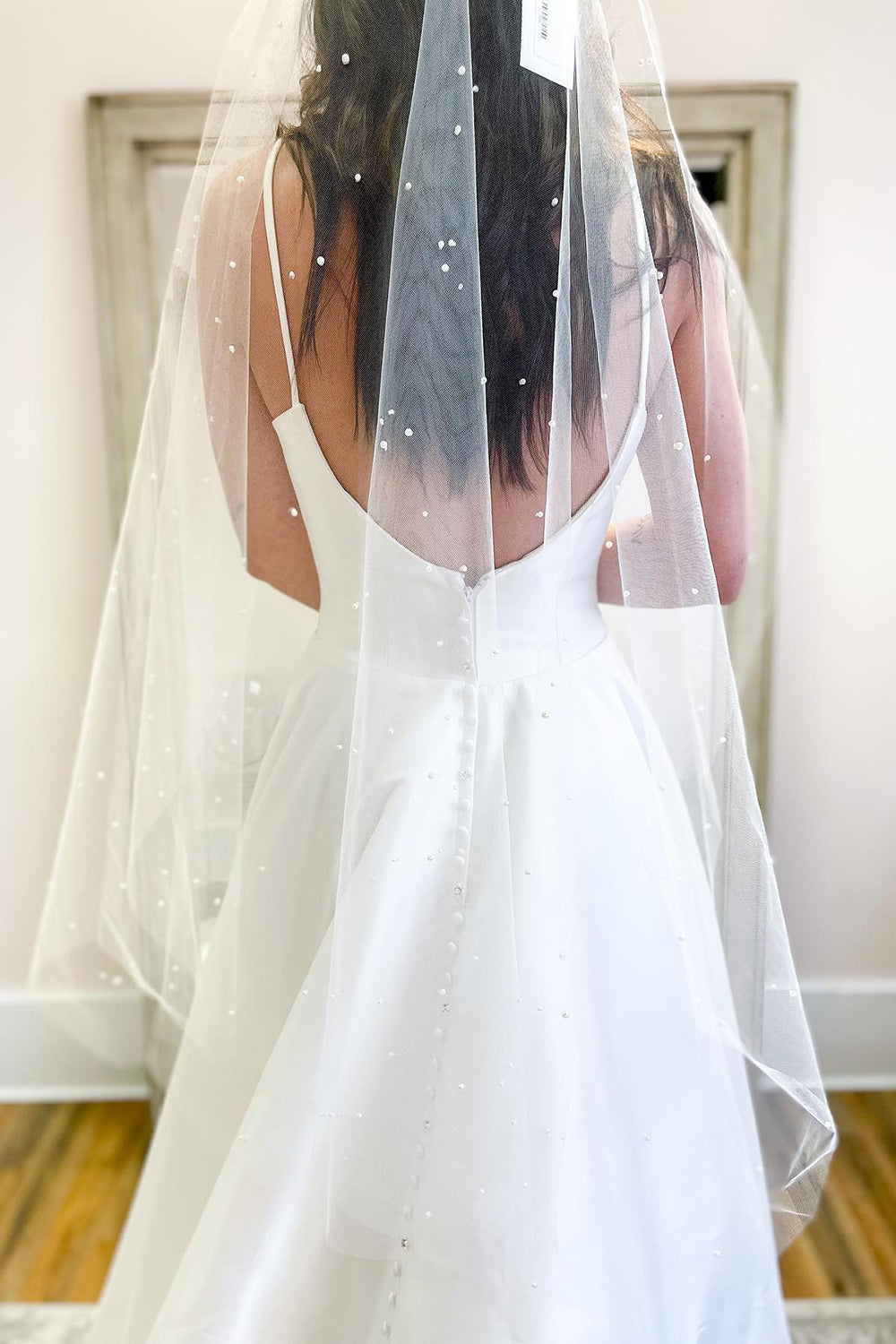 Glamorous A-Line Spaghetti Strap Sweetheart Wedding Dress with Satin Backless Design BM bride