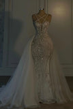 Heavy Mermaid Wedding Dress V-neck Spaghetti Strap Long With Beadings BM bride