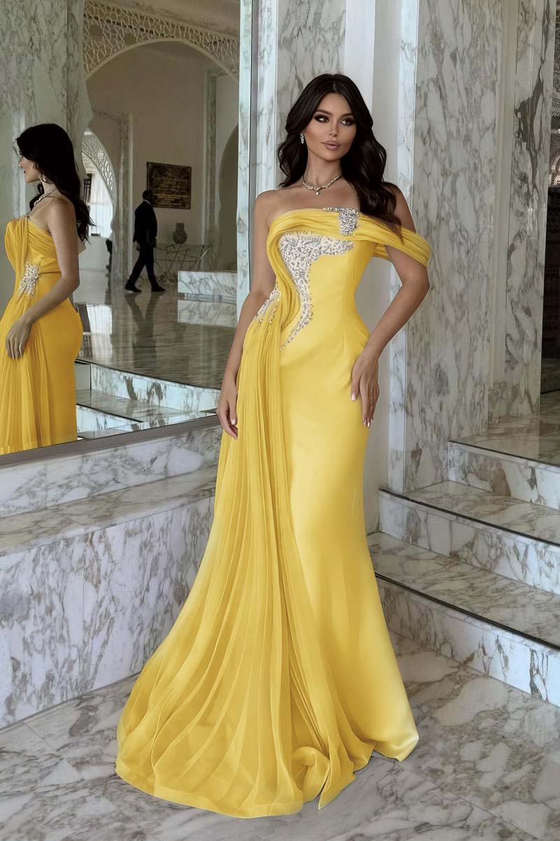 One Shoulder Sleeveless Long Mermaid Prom Dress With Beading BMBRIDE