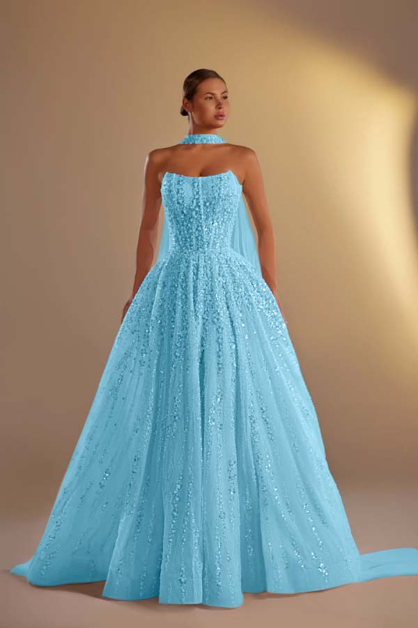 Strapless Sleeveless Long A Line Prom Dress With Pleated Beading