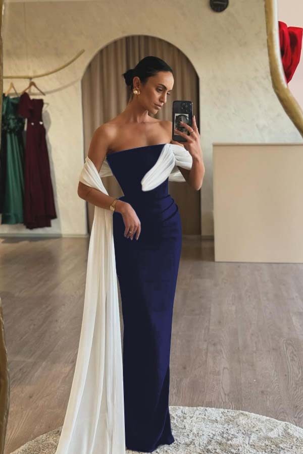 Strapless Sleeveless Mermaid Long Prom Dress With Ruffles Pleated