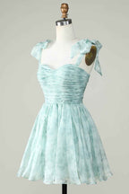 Pink Floral Print A-Line Short Homecoming Dress