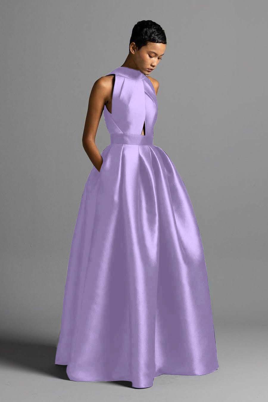 Halter Sleeveless High Waist Long Prom Dress With Pocket Pleated BMBRIDE