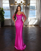 Charming Fuchsia Spaghetti Strap Tassel Sequins Applique Pleated Evening Dress BM bride