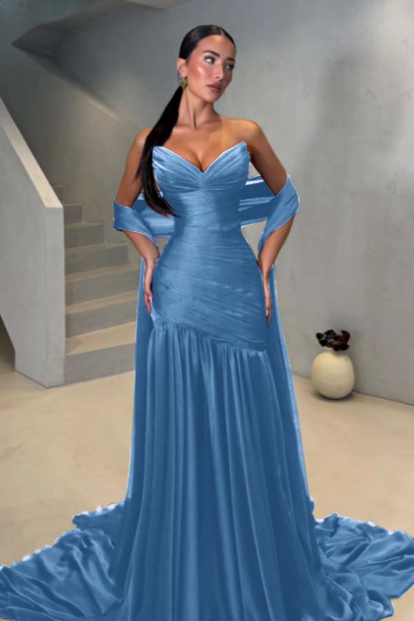 Chiffon Strapless Sleeveless Long Mermaid Prom Dress With Pleated BMBRIDE