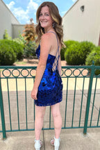 Trendy Sheath Spaghetti Straps Sky Blue Short Homecoming Dress with Fun Tassel Accents BM bride