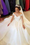 Off-the-shoulder A-Line Wedding Dress With Long Sleeves Appliques BM bride