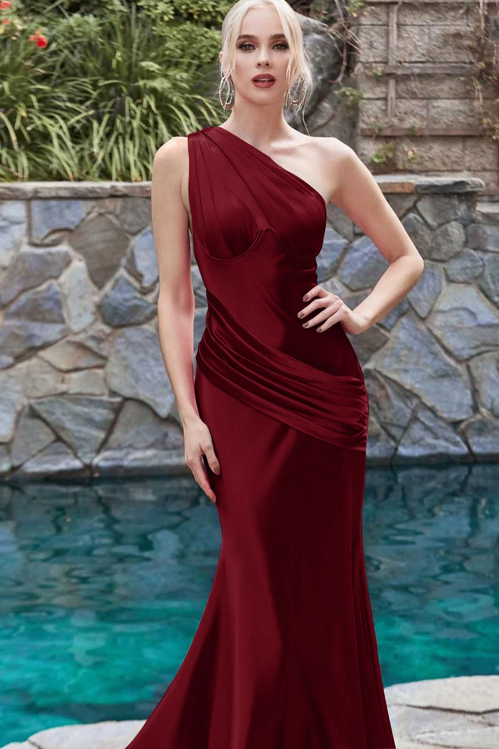 Elegant One-Shoulder Sleeveless Mermaid Prom Dress BM bride