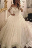 Off-the-Shoulder Long Sleeve Ball Gown Wedding Dress with Lace Appliques BM bride