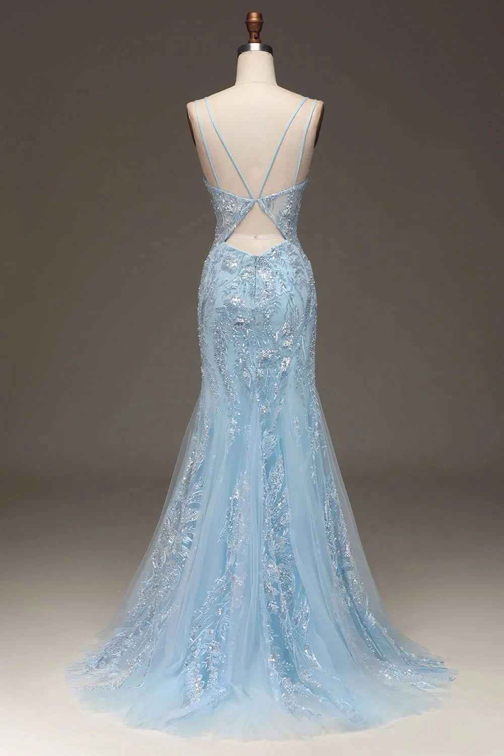Elegant Slimming Sky Blue Sequin Prom Dress Long BM bride