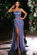 Amazing Violet Strapless Long Mermaid Prom Dress with Sequins Split BM bride