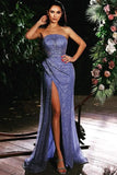 Amazing Violet Strapless Long Mermaid Prom Dress with Sequins Split BM bride