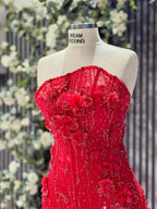 Strapless Sleeveless Long Mermaid Prom Dress With Tulle Appliques