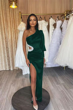 Charming Black Evening Dress with Long Sleeves, Hollowing Out, and Pleated Slit BM bride