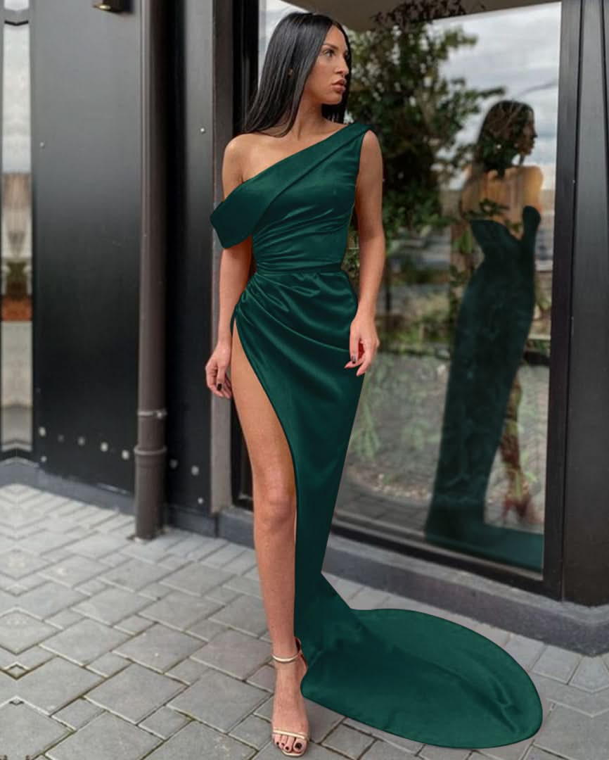 Orange One-Shoulder Mermaid Prom Dress with Split BM bride