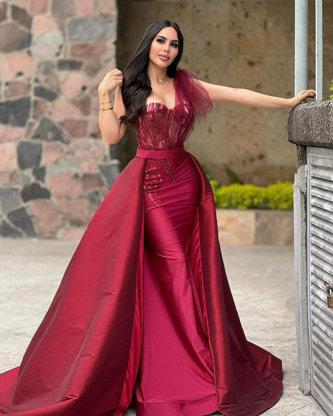 Red Long A-Line Prom Dress with Sequin Beads BM bride