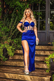 Royal Blue Sweetheart Off-The-Shoulder Prom Dress with Pearls BM bride